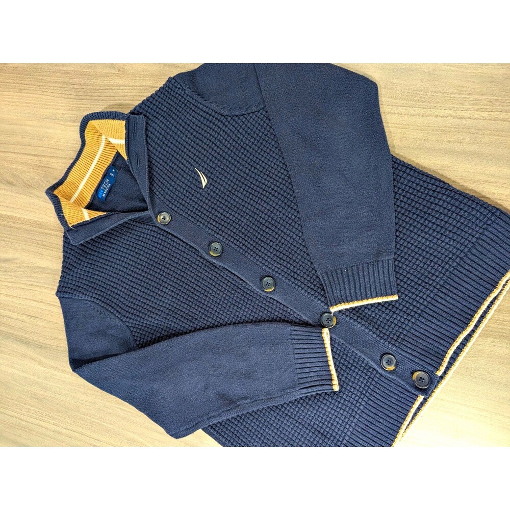 NAVTECH by Nautica Men's Blue Waffle-Knit Full Button Collared Cardigan M